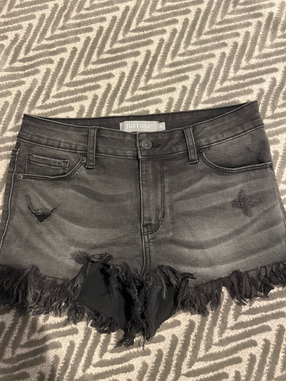 Just USA Black Distressed Frayed Hem Denim Shorts